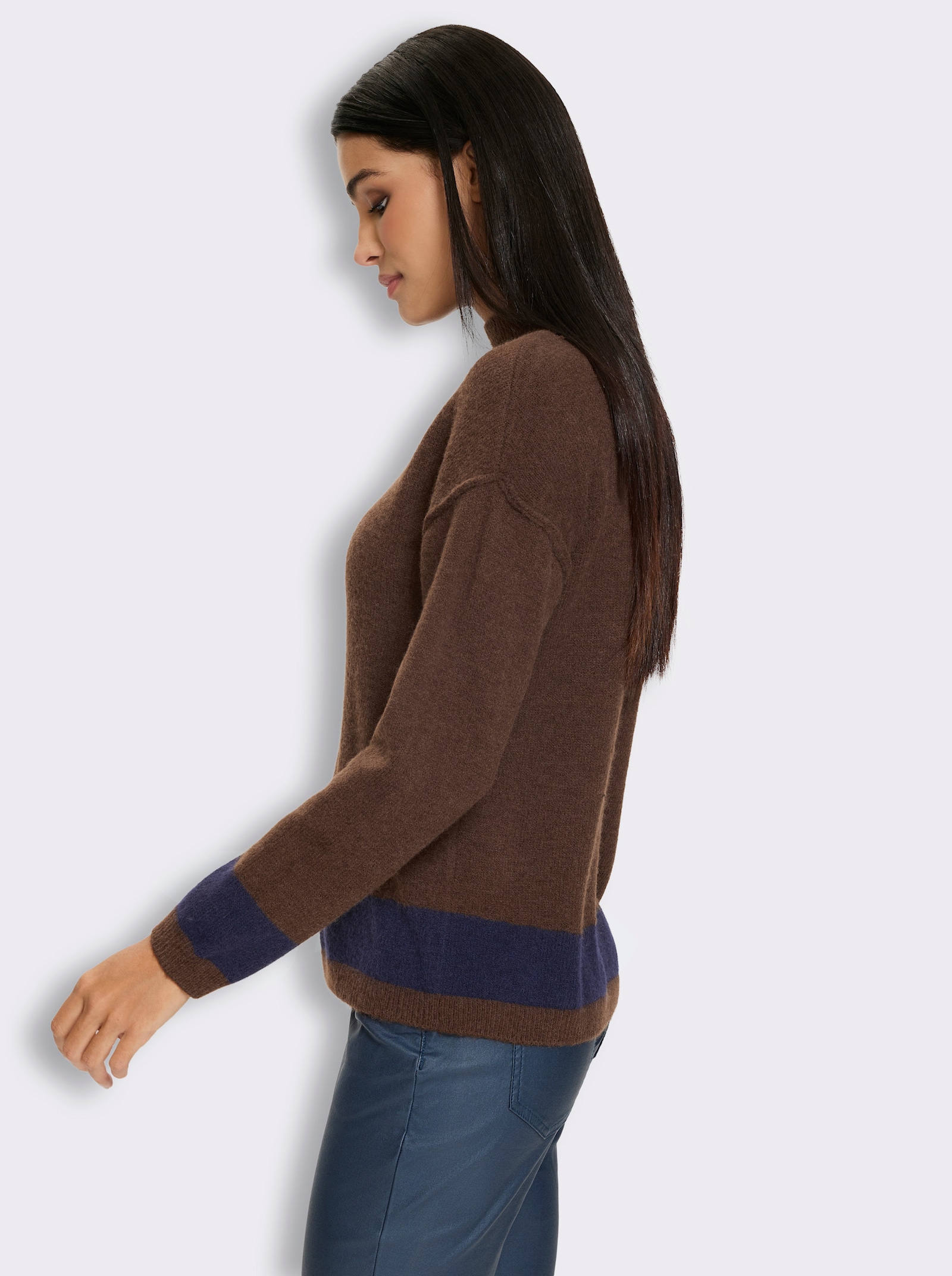 heine Stehkragenpullover mit schrägem Saum - schoko-marine
