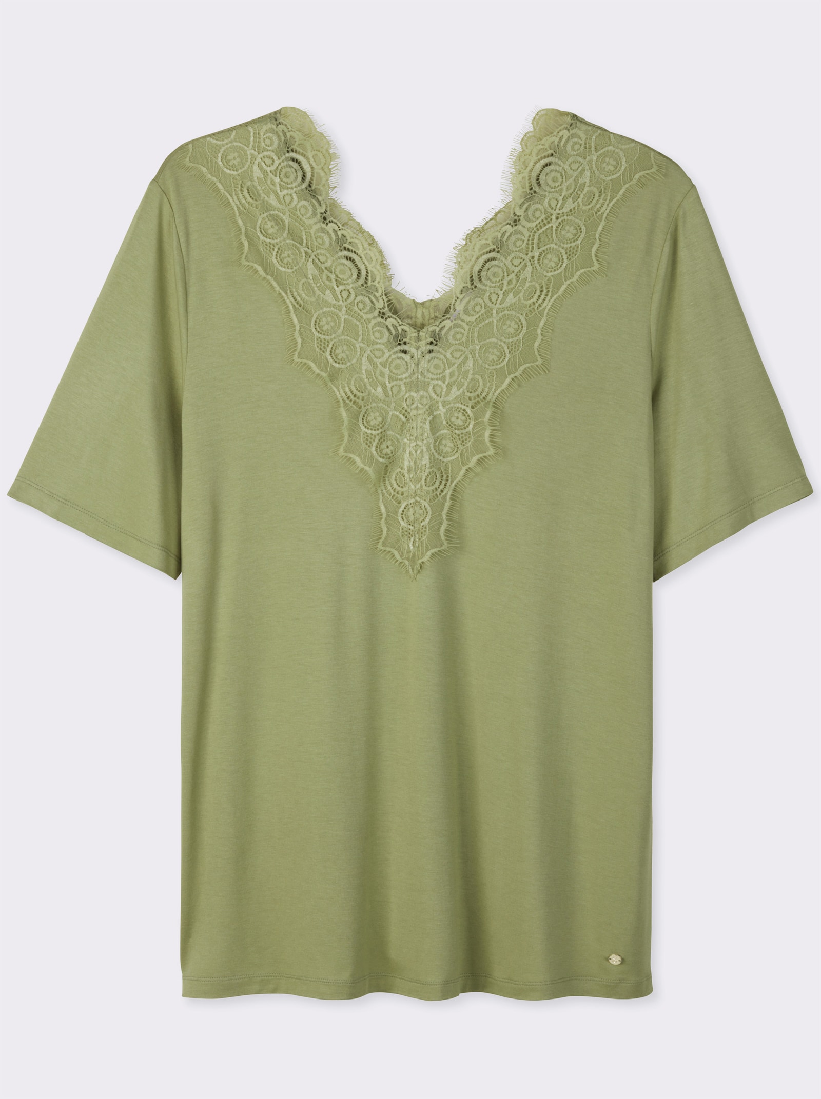 sheego Kanten shirt met diepe V-hals aan beide zijden - rietgroen