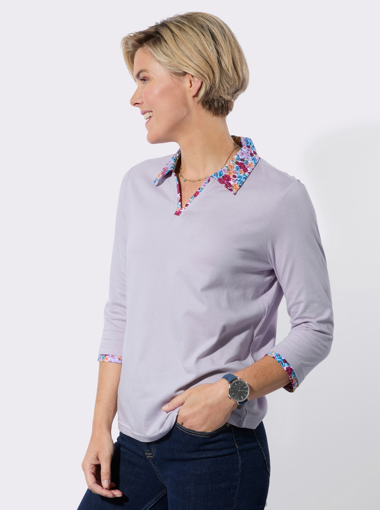 Poloshirt mit vielen Details - flieder