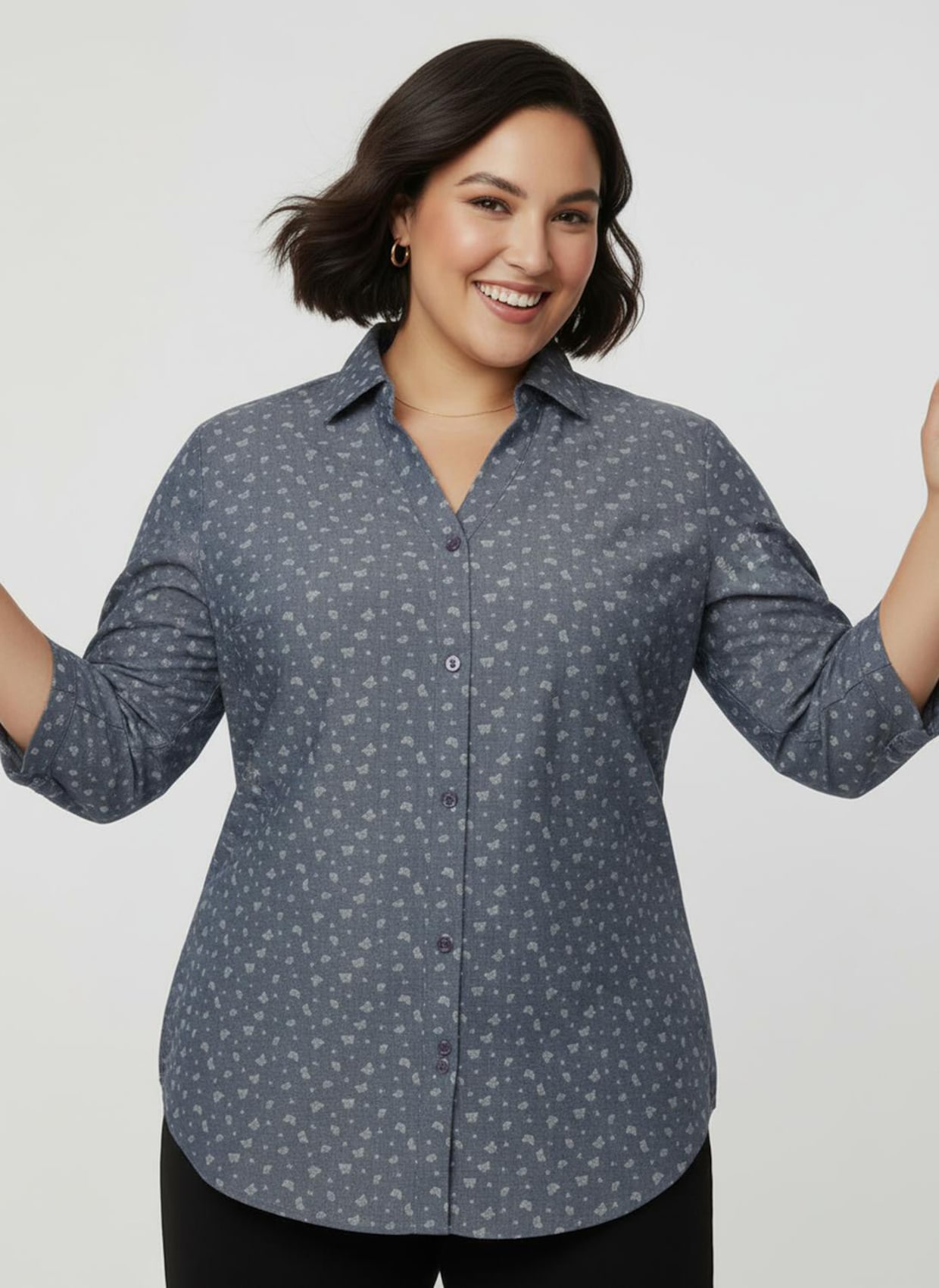 Jeansbluse mit Schmetterlings-Druck - blue-bleached