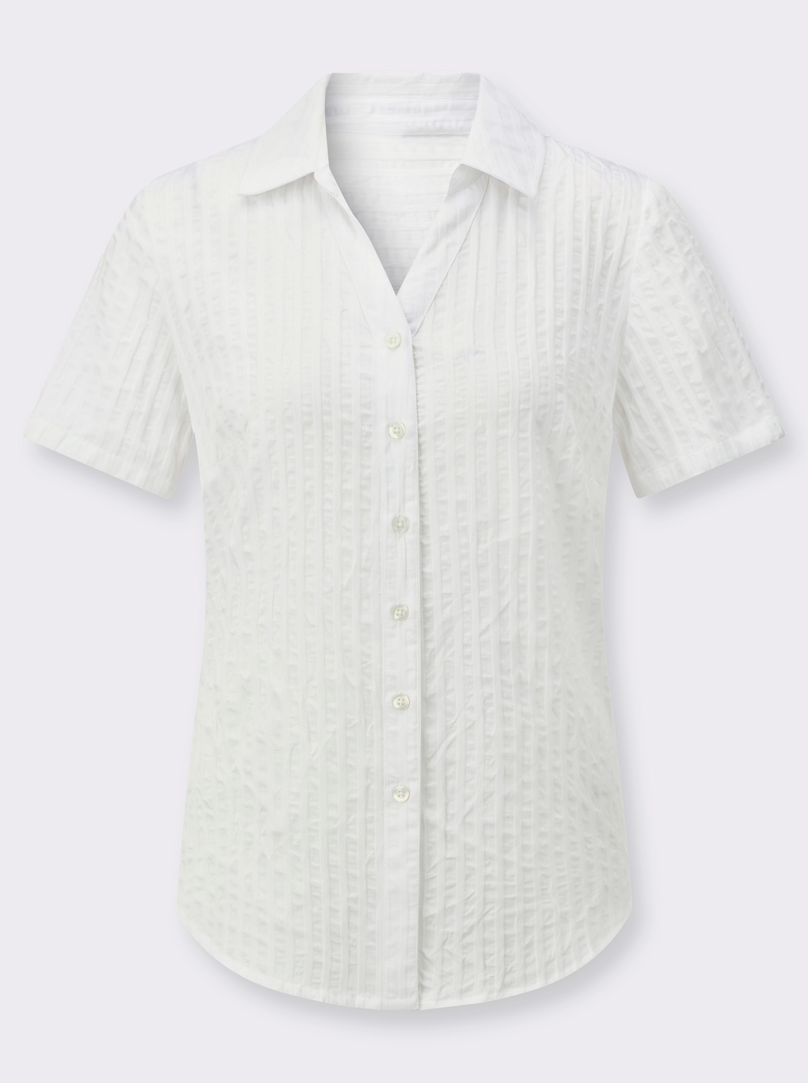 Hemdbluse mit weitegebender Falte hinten - weiß-gestreift