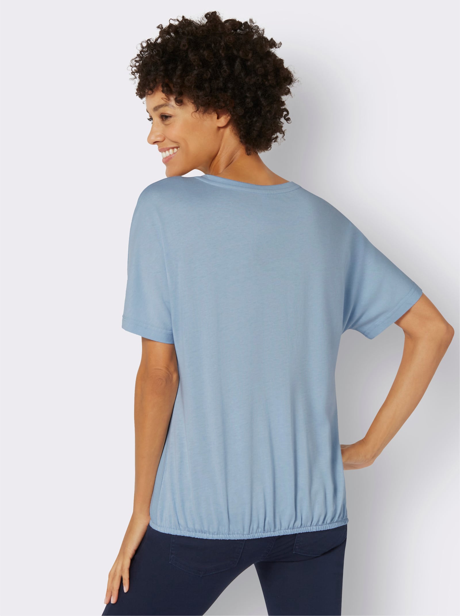 Tricko s kvetinovou potlacou na prednom diele - svetlomodrá