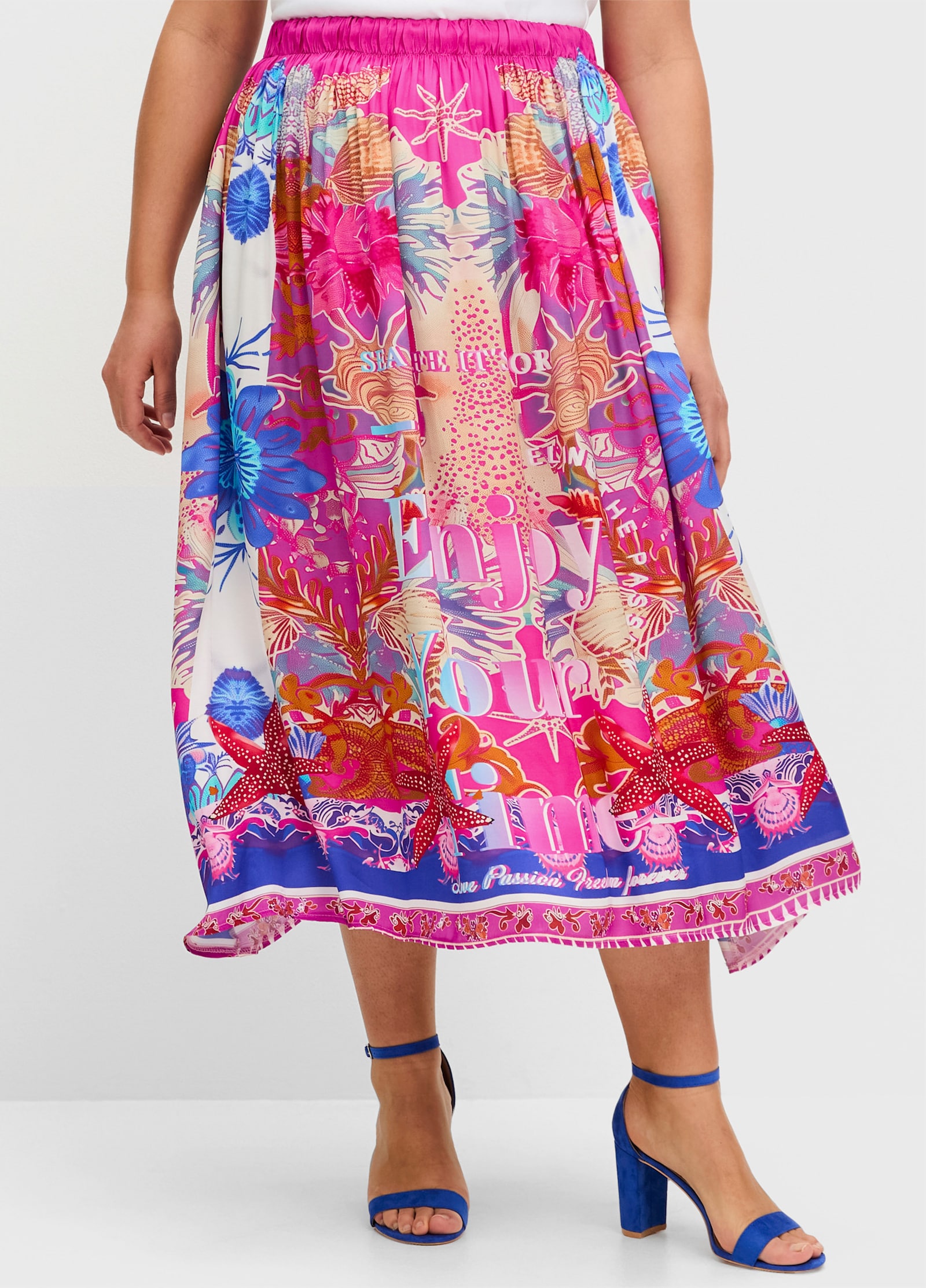 sheego loves miss goodlife Satinrock im Multicolor-Mustermix - blau gemustert