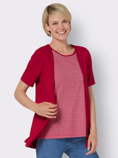 Shirt-twinset - rood + rood/wit bedrukt