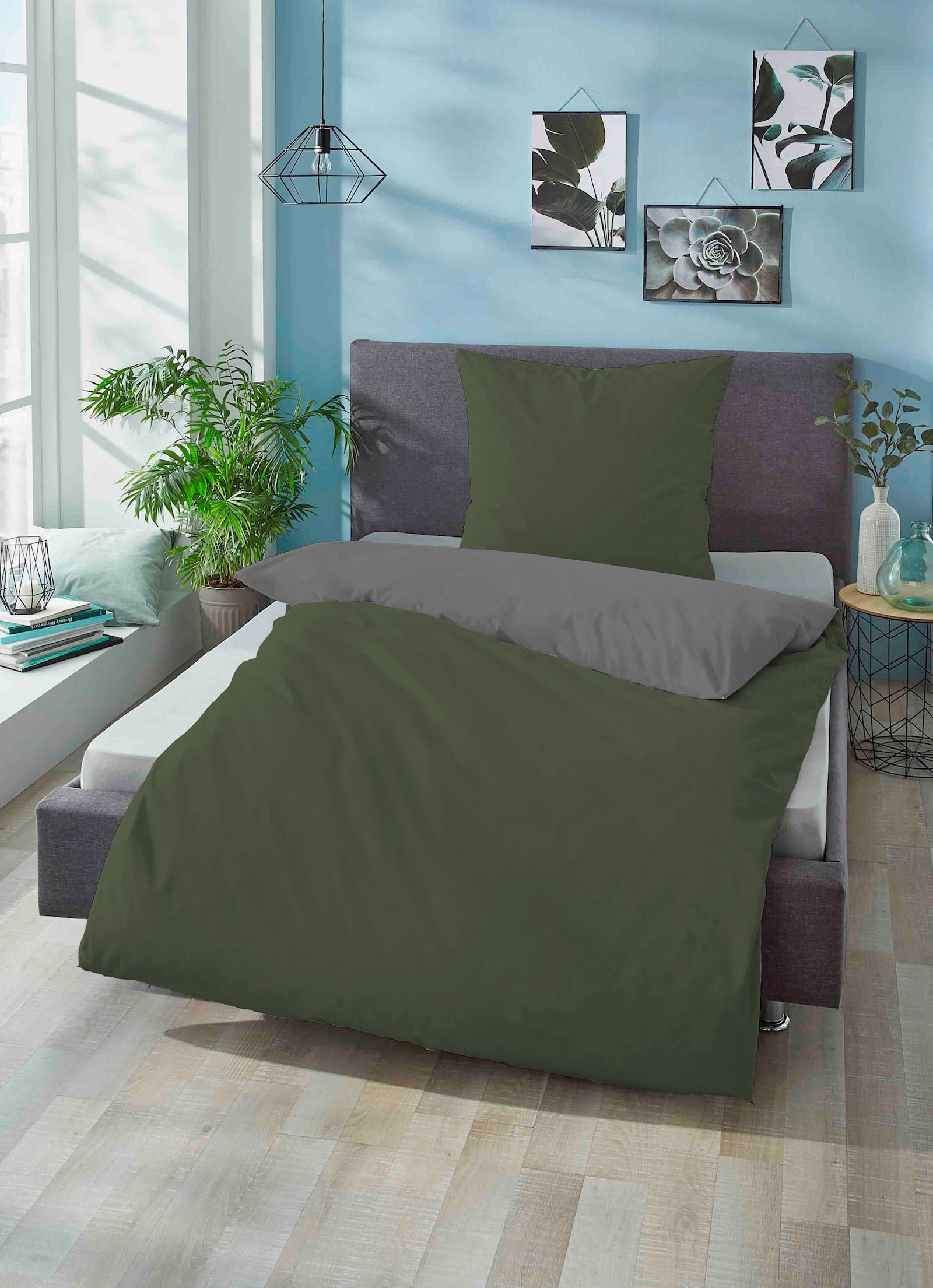 Biberna Bettwäsche - grün-grau