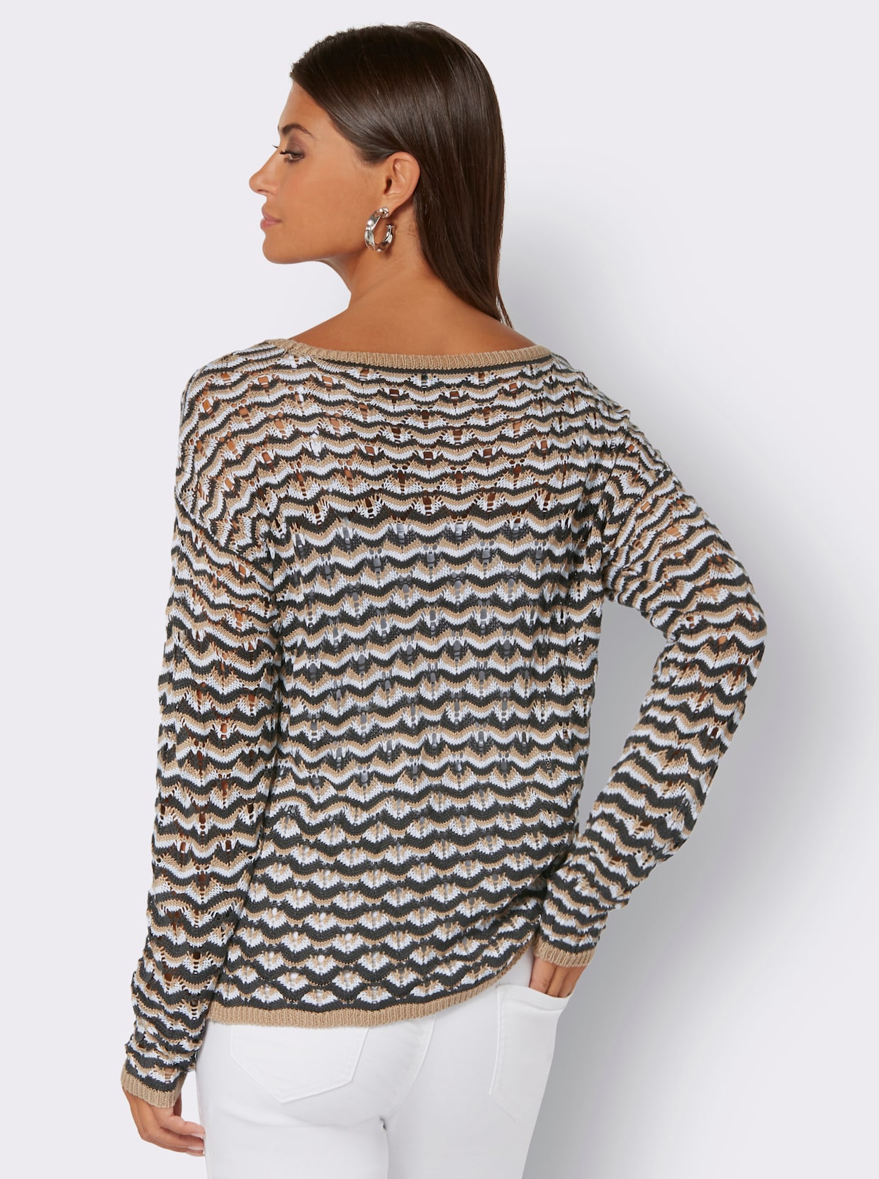 Ajourpullover - beige/ecru gestreept