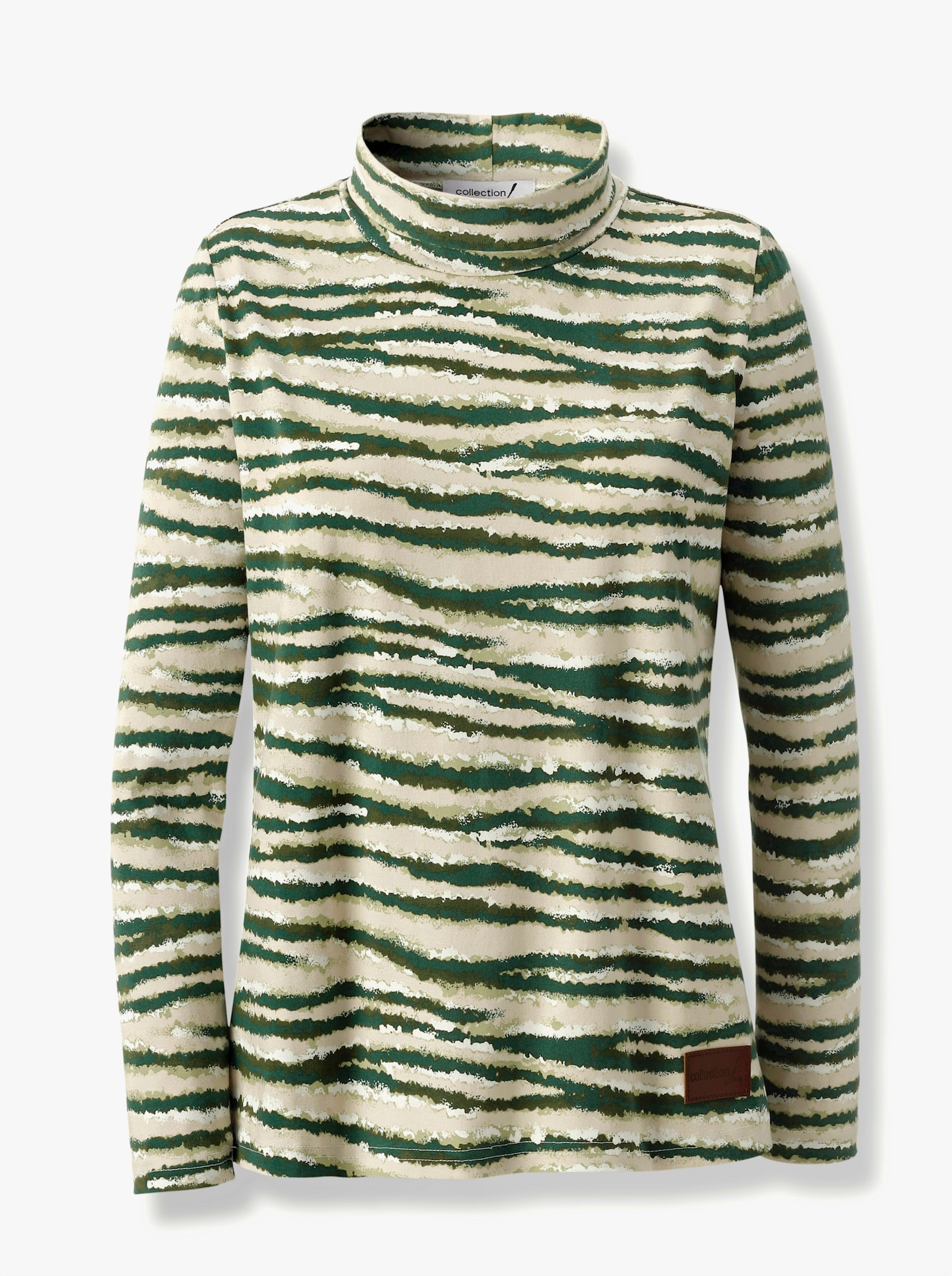 Shirt met opstaande kraag en streepjespatroon - ivoor/olijf bedrukt