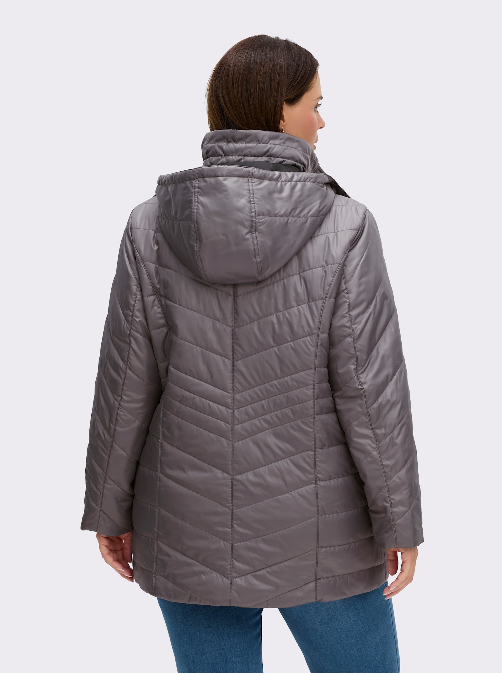 Steppjacke mit Kontrastfutter - taupe-schwarz