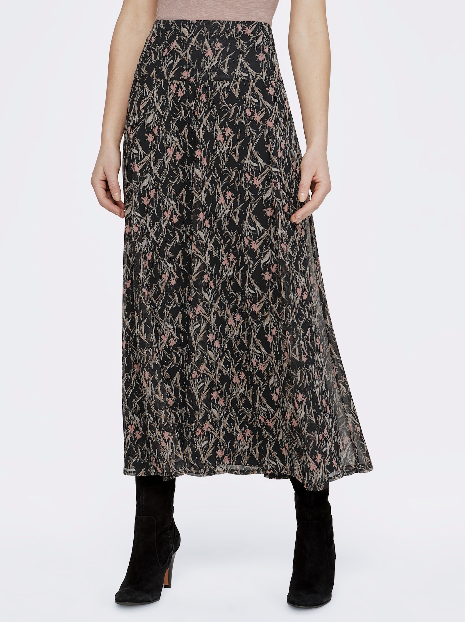 Maxirock mit blickdichter Lage - rosé-gemustert