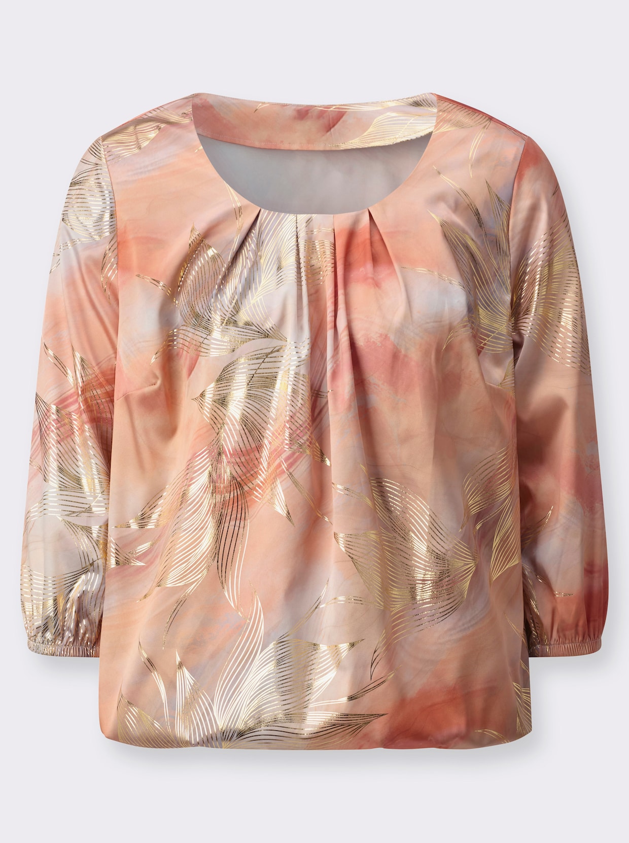 Schlupfbluse - ecru-apricot-bedruckt