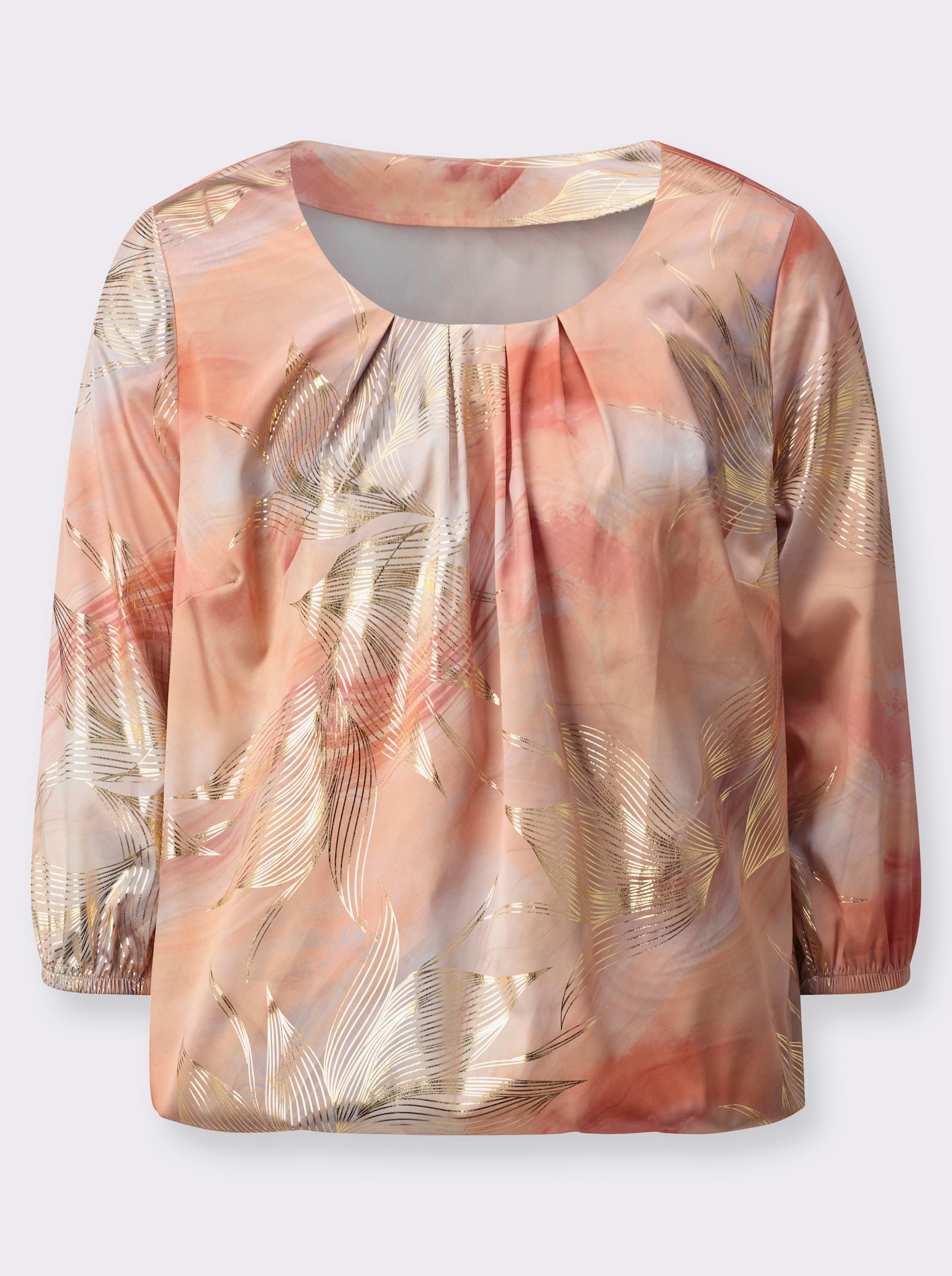 Schlupfbluse in Matt-Satin - ecru-apricot-bedruckt