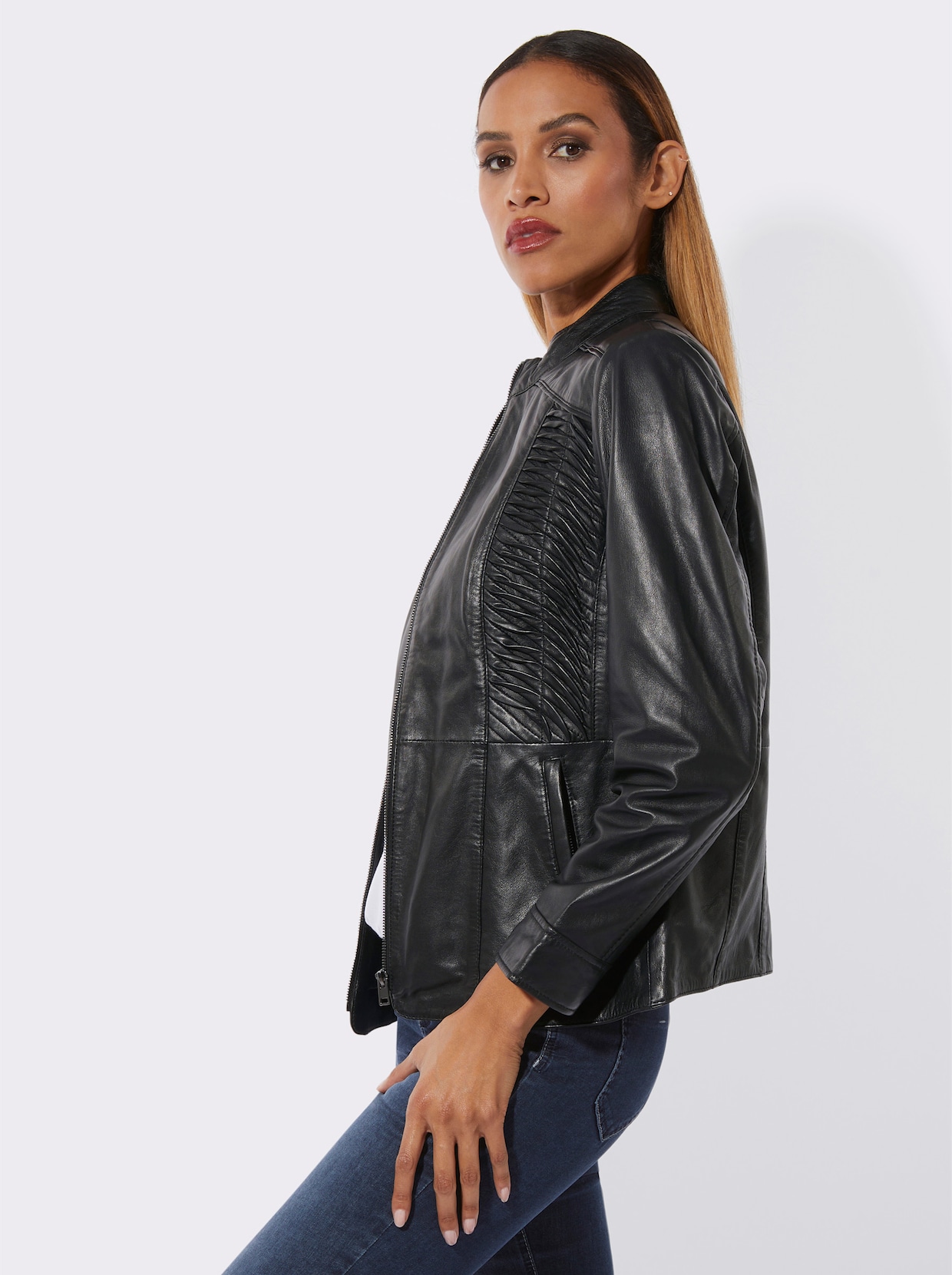 Mainpol Lederblazer mit Smokpartie - schwarz