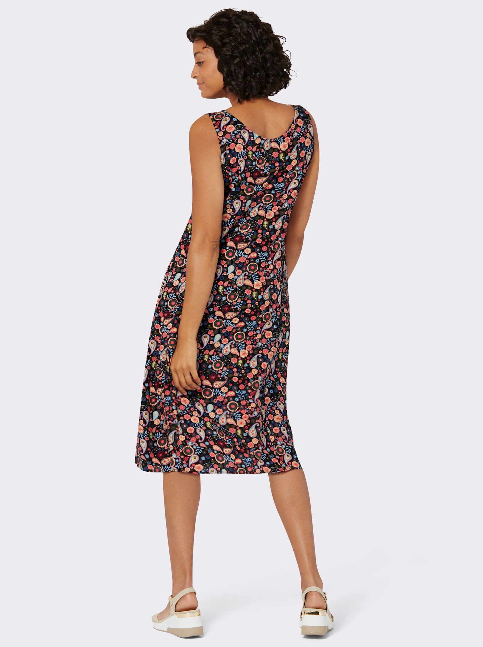 Druckkleid mit Paisley-Blumen-Muster - erdbeere-schwarz-bedruckt