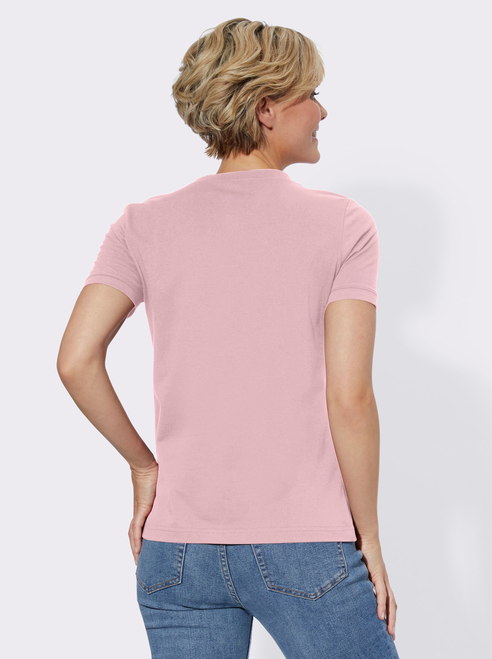 Kurzarmshirt mit Karree-Ausschnitt - rosé