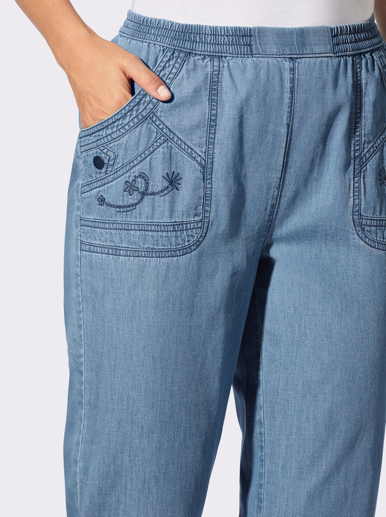3/4-Jeans - blue-bleached + blue-stone-washed
