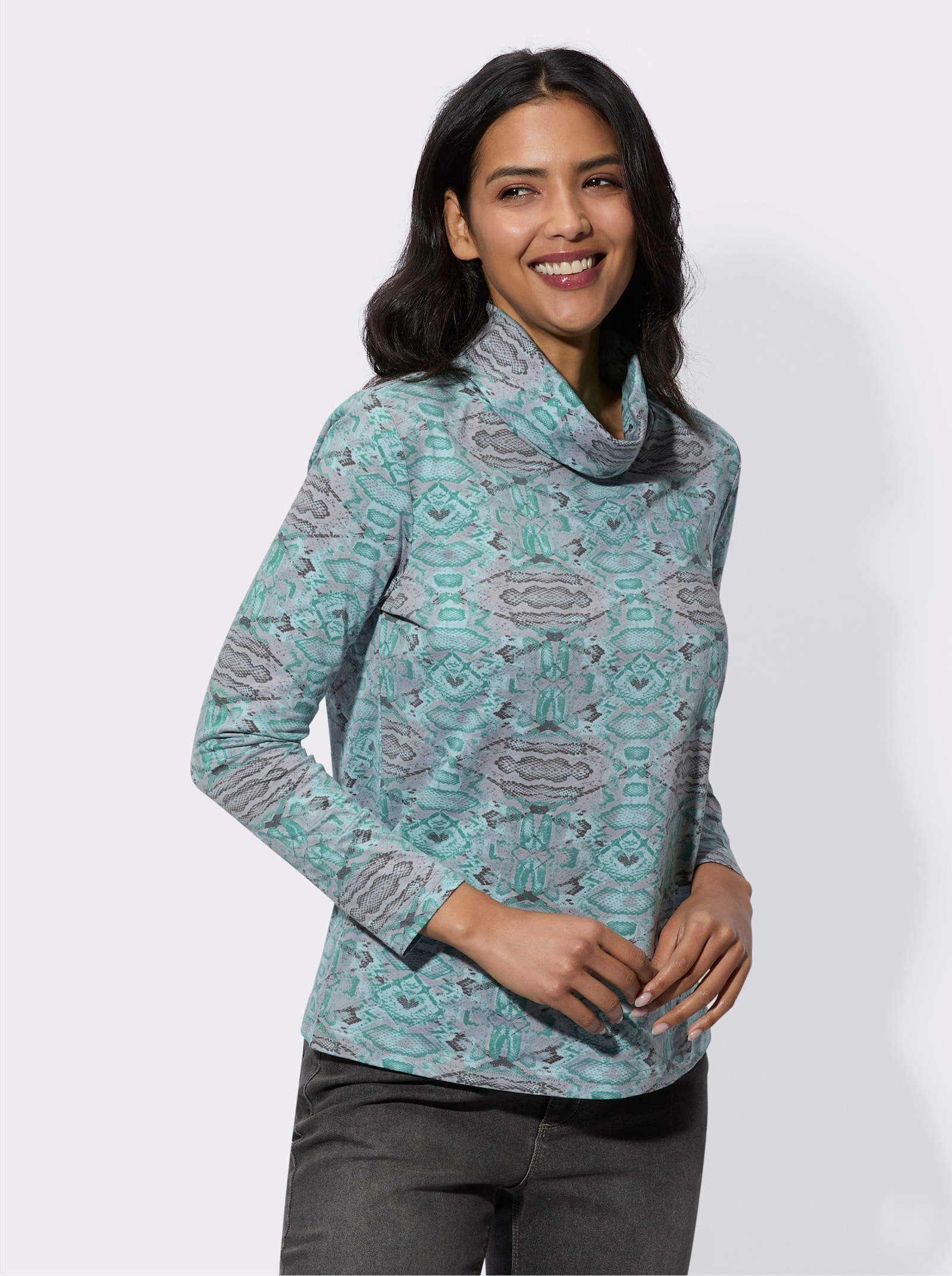 Colshirt met lange mouwen - mint/smaragdgroen bedrukt