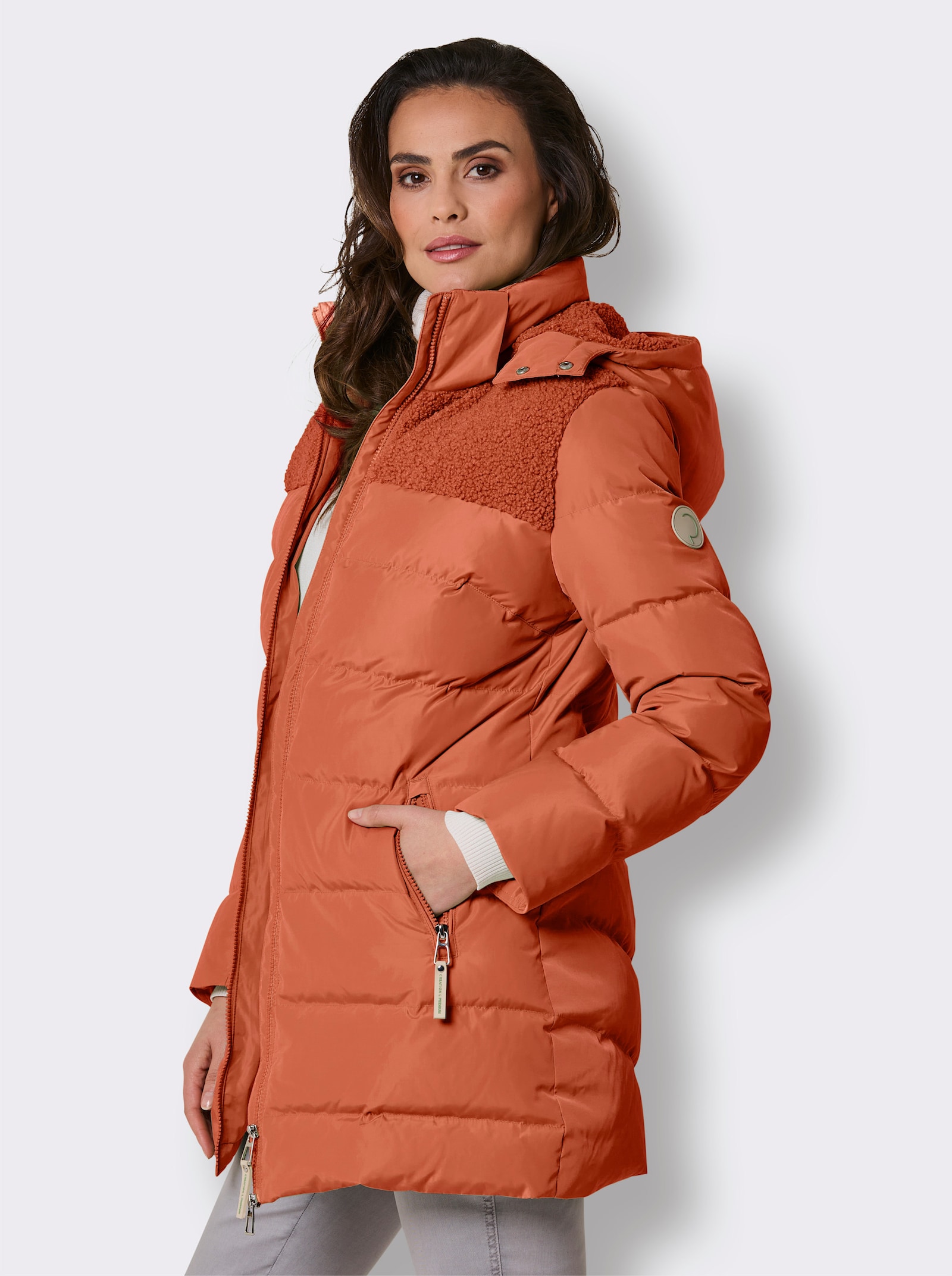 CREATION L PREMIUM Daunenjacke mit Teddyfleece - rostrot