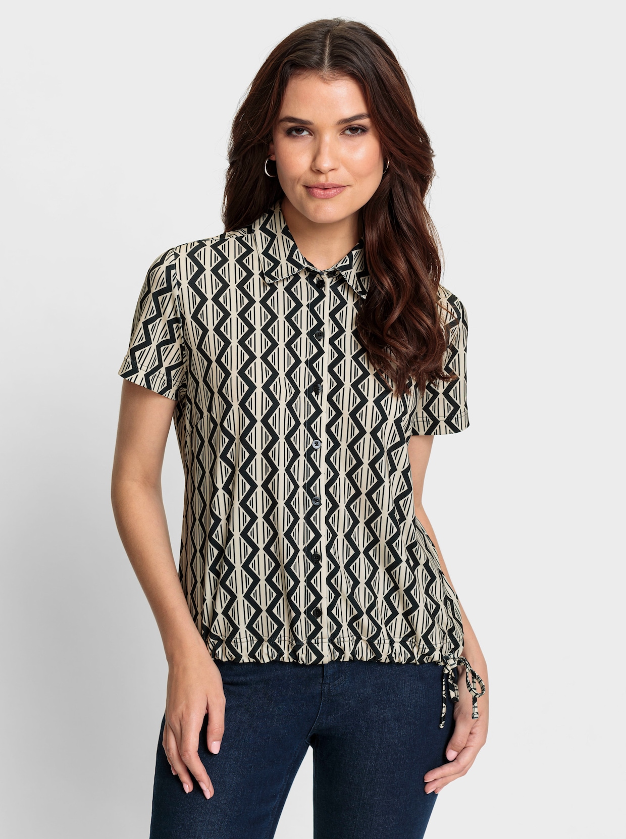 Comfortabele blouse - zand/zwart bedrukt