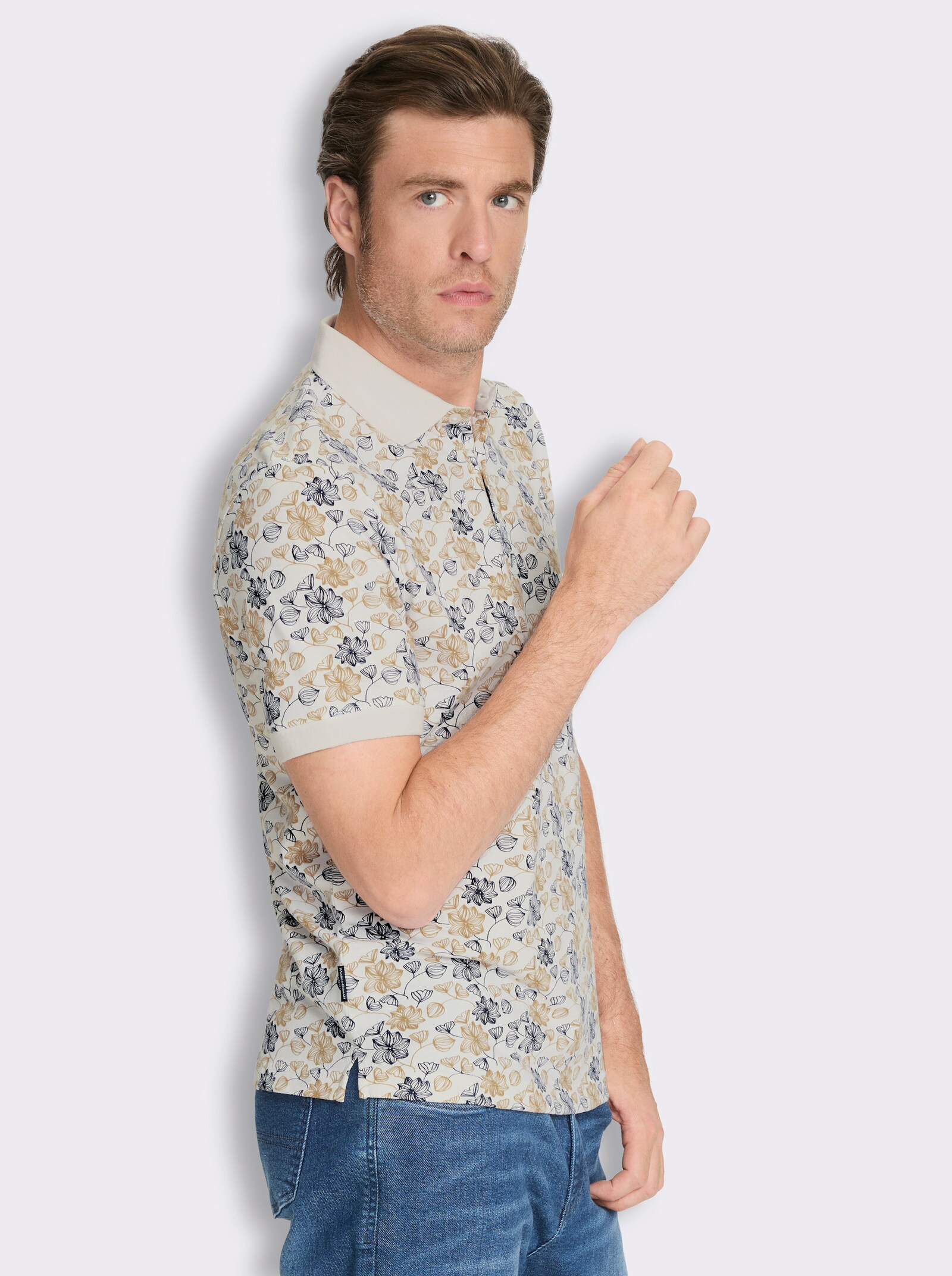 Marco Donati Kurzarmshirt mit floralem Druck - ecru-bedruckt