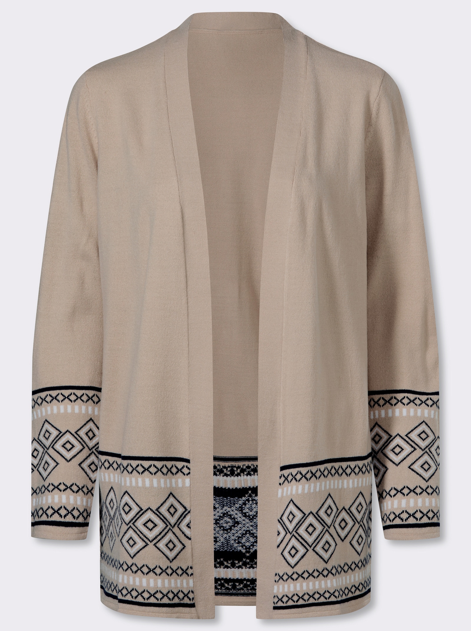 Longstrickjacke mit Bordüren-Muster - beige-marine