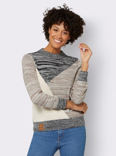 Pullover in Melange-Qualität - taupe-schwarz-meliert
