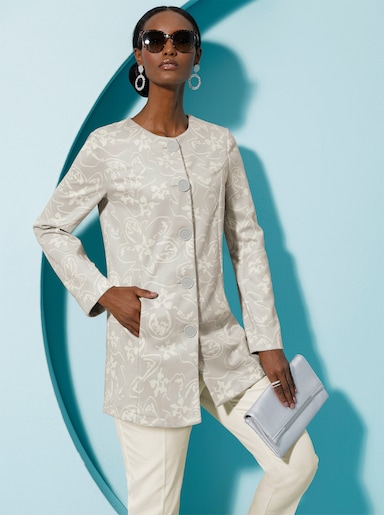 Longblazer aus bedrucktem Veloursleder-Imitat - hellgrau-champagner-bedruckt