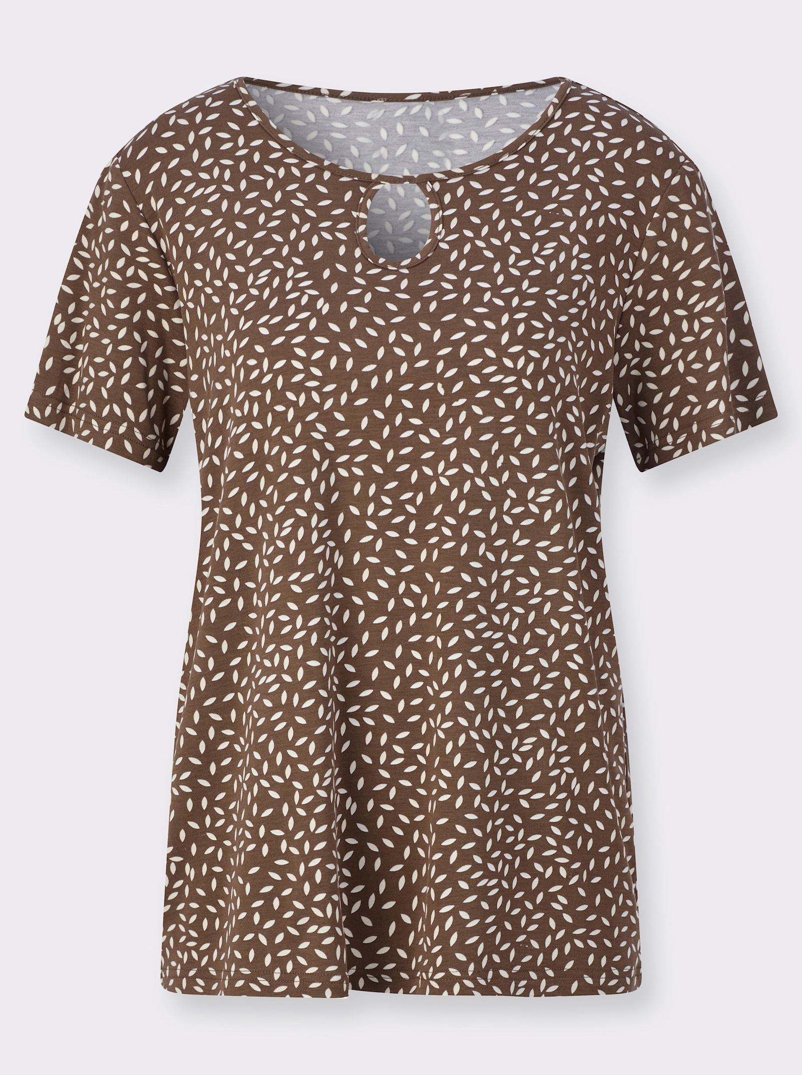 Tunikashirt mit Tropfen-Ausschnitt - braun-champagner-bedruckt