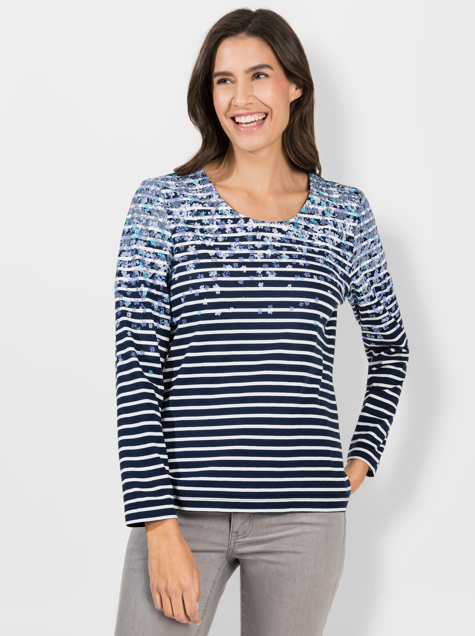 Langarmshirt mit Mustermix - marine-bedruckt