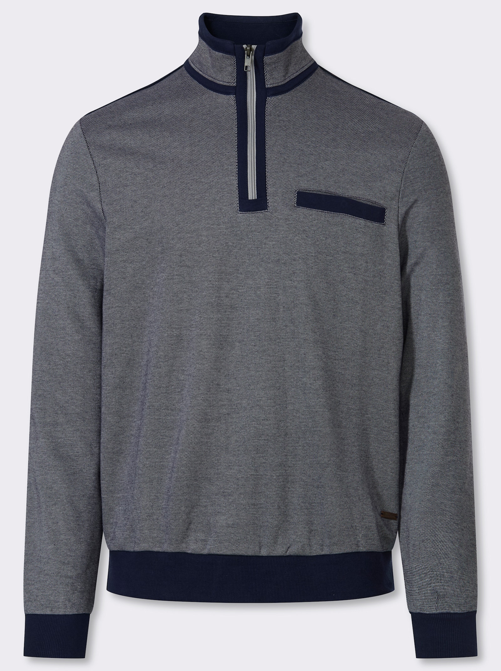 Marco Donati Langarmshirt in Struktur-Qualität - marine-steingrau-meliert