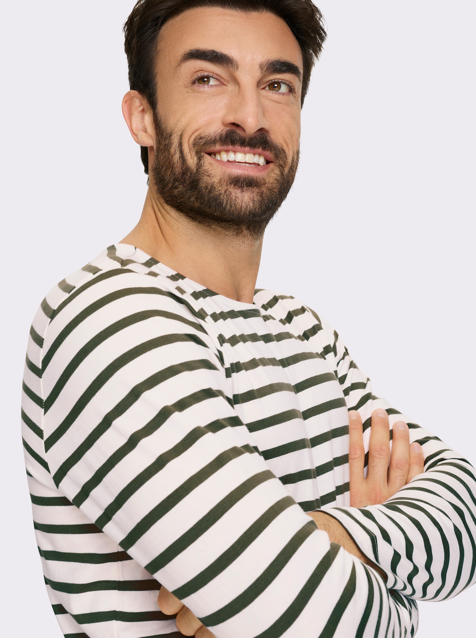 Catamaran Langarmshirt mit garngefärbten Streifen - khaki-ecru-gestreift