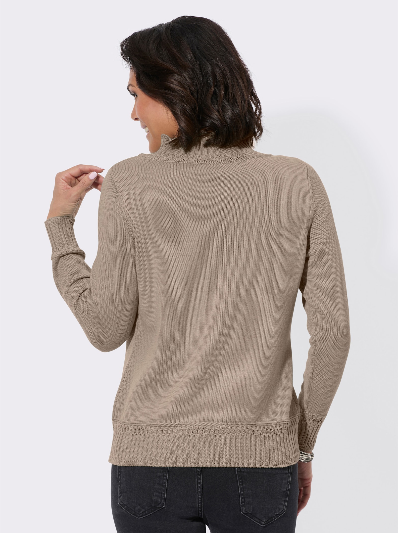 Pull à col montant avec finitions côtelées - beige