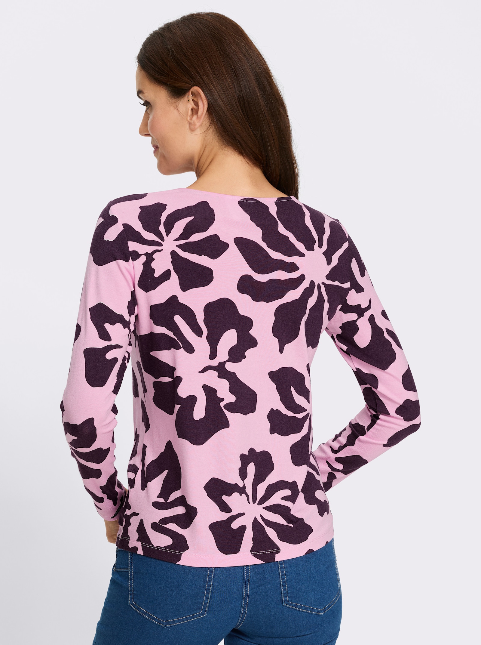 heine Langarmshirt im floralen Druckmuster - rosé-aubergine-bedruckt