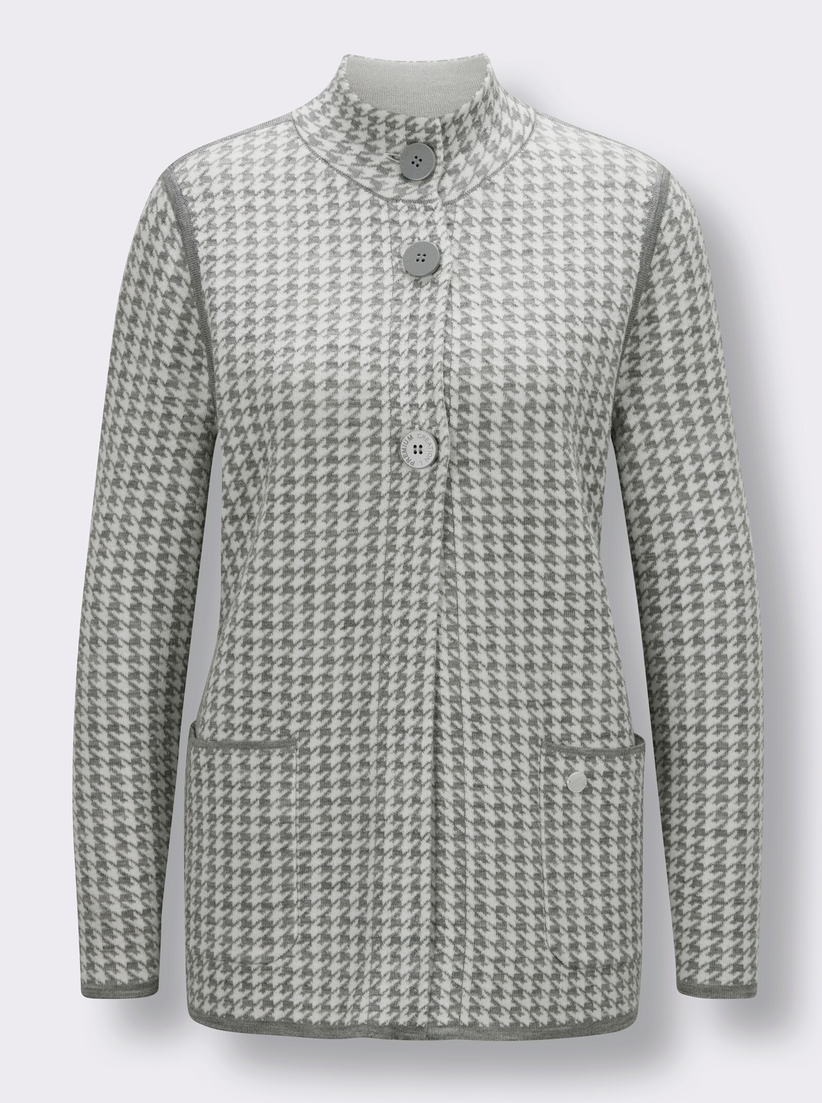 CREATION L PREMIUM Jacquardstrickjacke mit Merinowolle - steingrau-champagner-gemustert