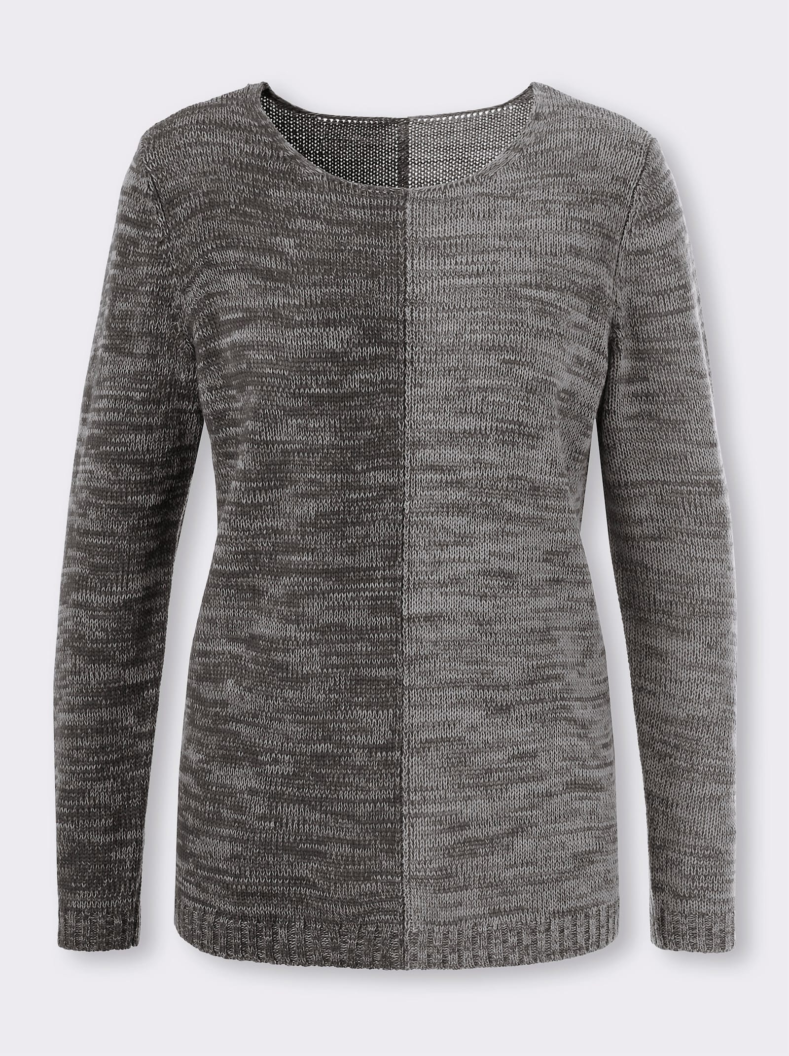 Langarm-Pullover im 2-farbigen Melange-Strick - graphit-hellgrau-meliert
