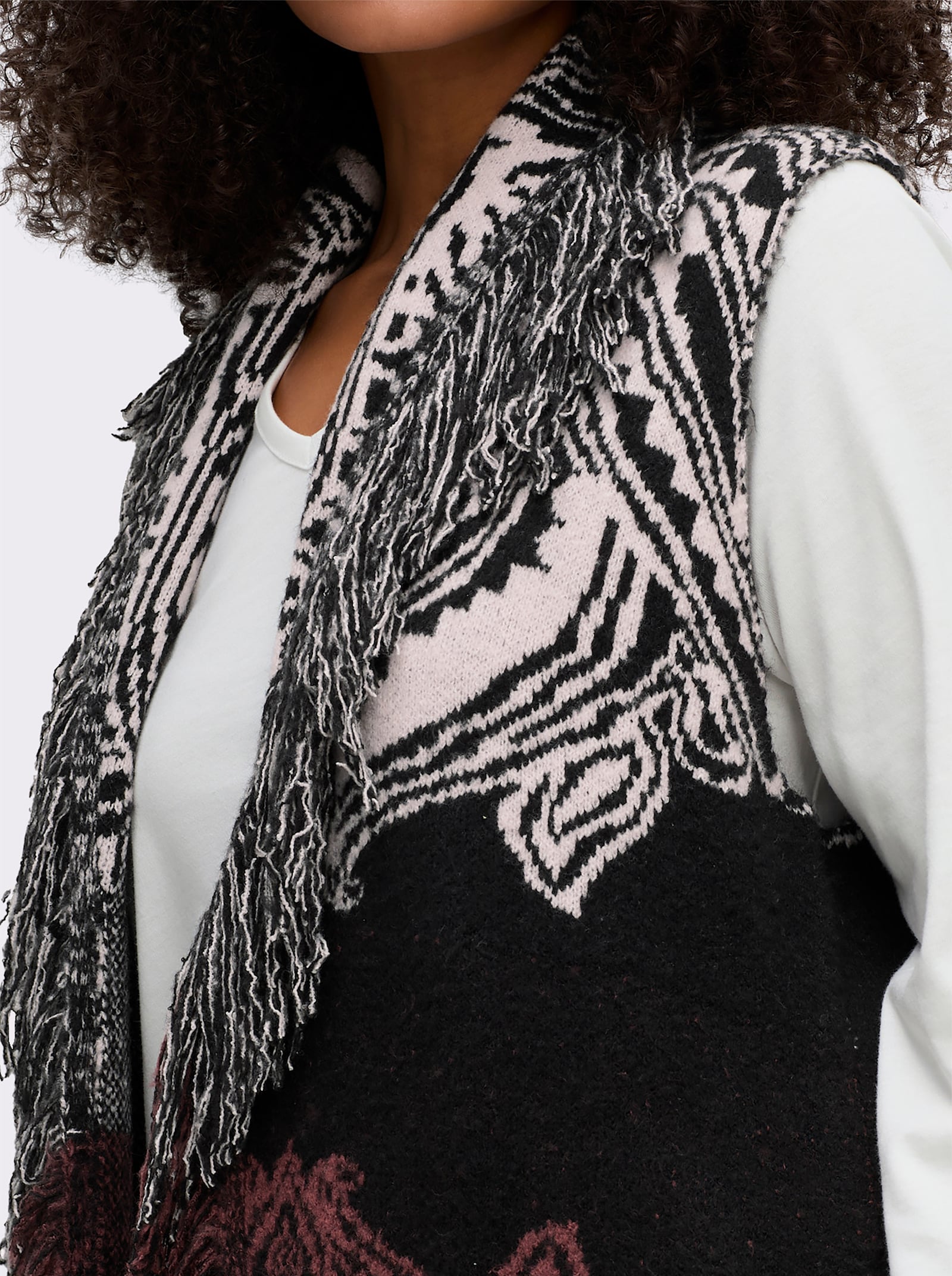 sheego by Joe Browns Fransenweste im extralangen Schnitt - schwarz-rotbraun-gemustert