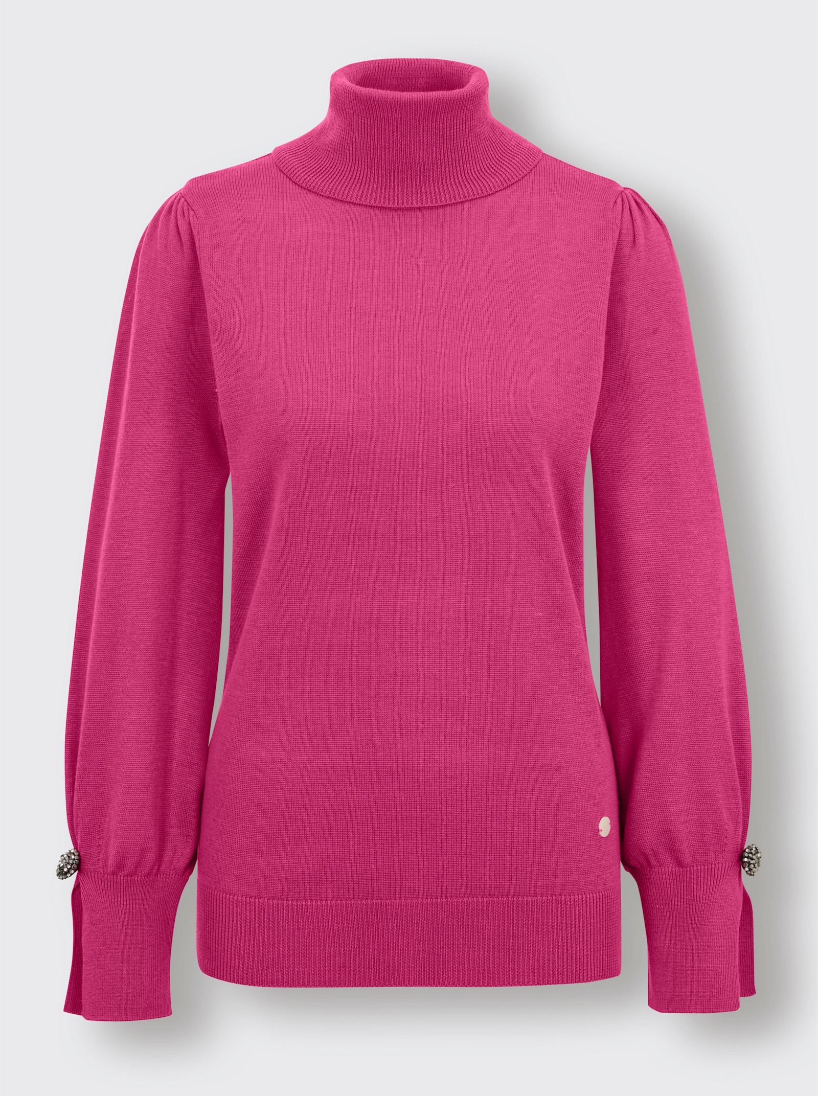 CREATION L PREMIUM Rollkragenpullover mit Schmuckknopf am Ärmel - fuchsia