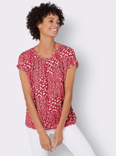 Kurzarmshirt mit Gummibündchen - erdbeere-champagner-bedruckt