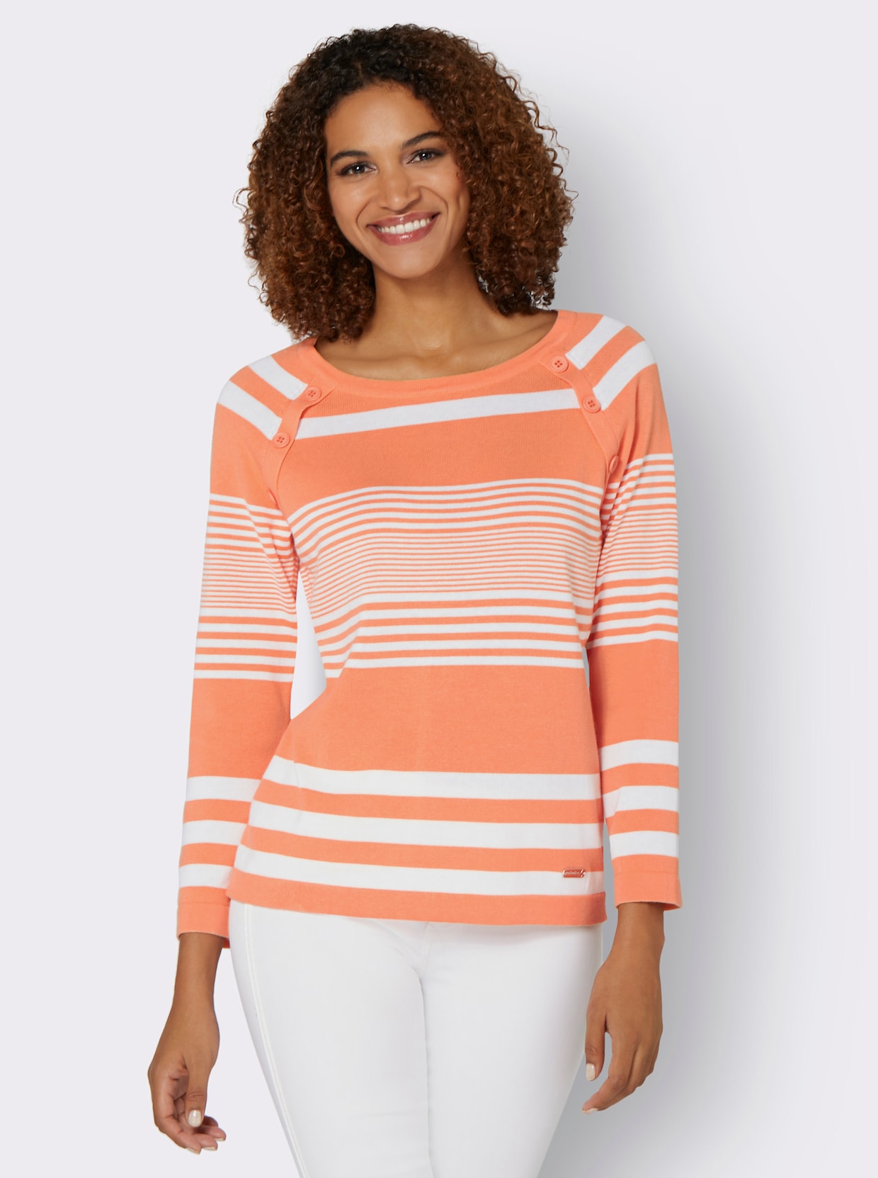 Gestreepte pullover - zalm/wit gestreept