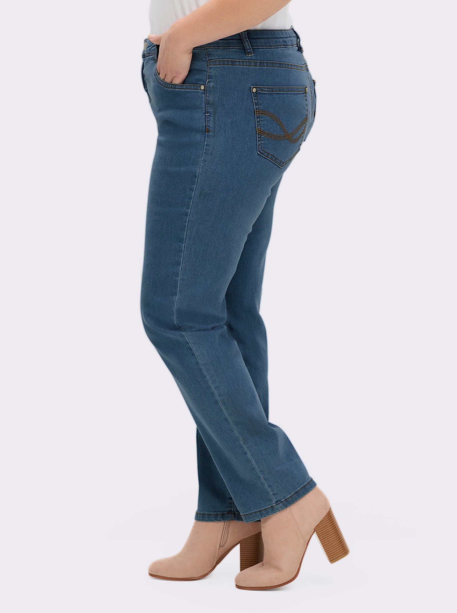 5-Pocket-Jeans mit bestickten Gesäßtaschen - blue-bleached