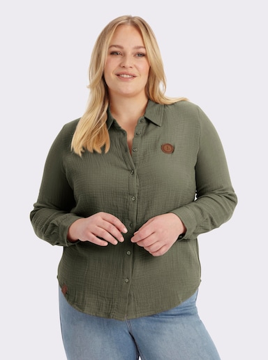 Baumwollbluse mit krempelbaren Ärmeln - khaki