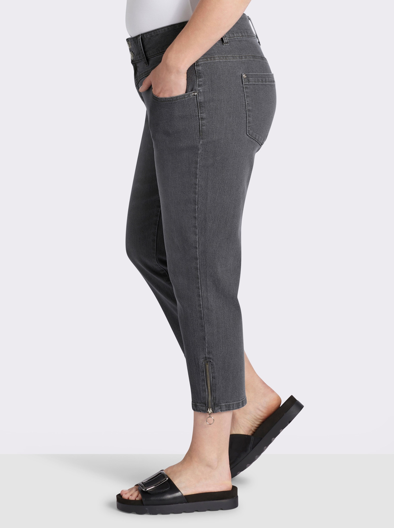 sheego 7/8-Jeans mit Zipper am Saum - stone-grey-denim