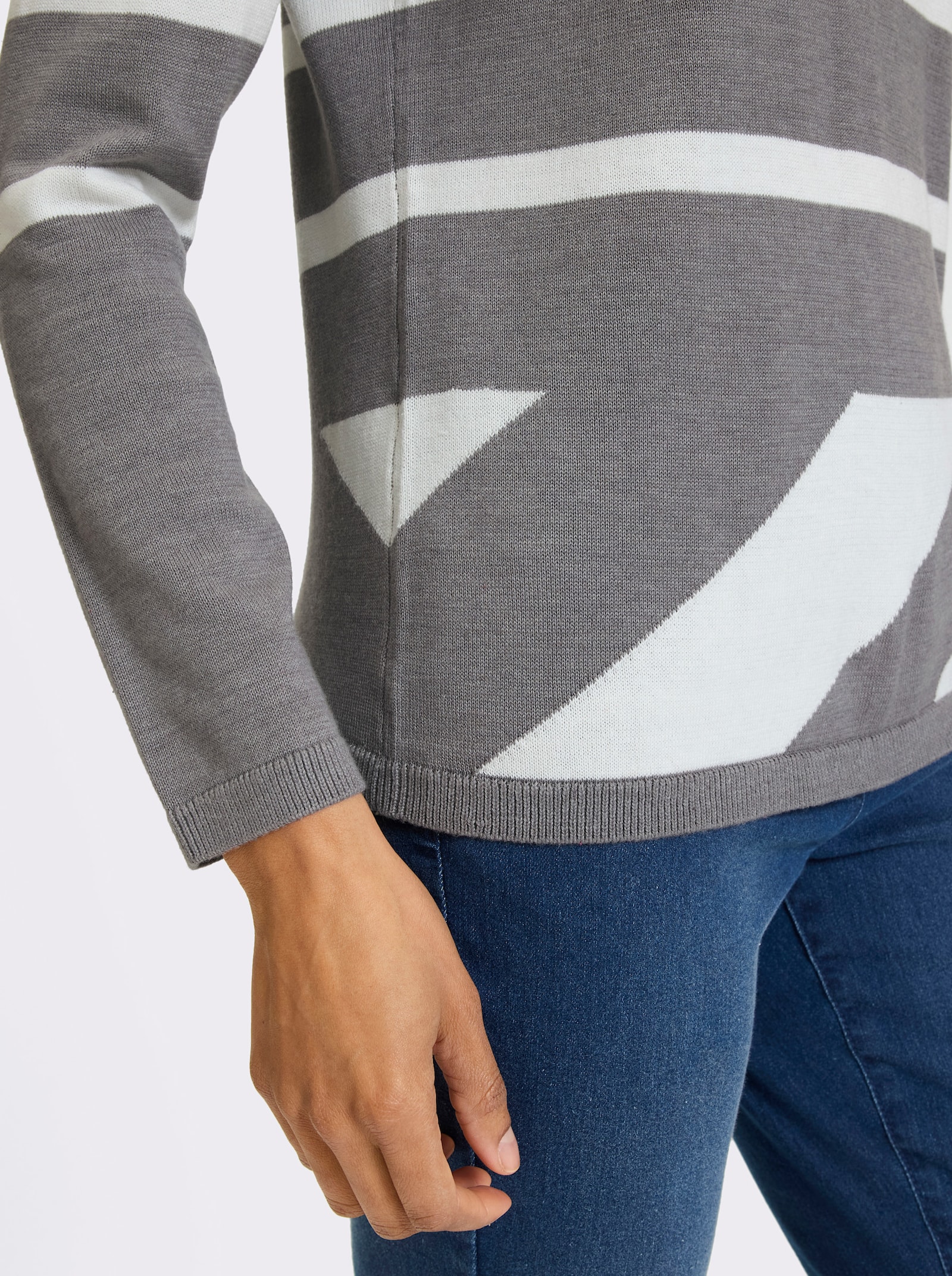 heine Pullover mit Rippenbündchen - grau-ecru-gemustert