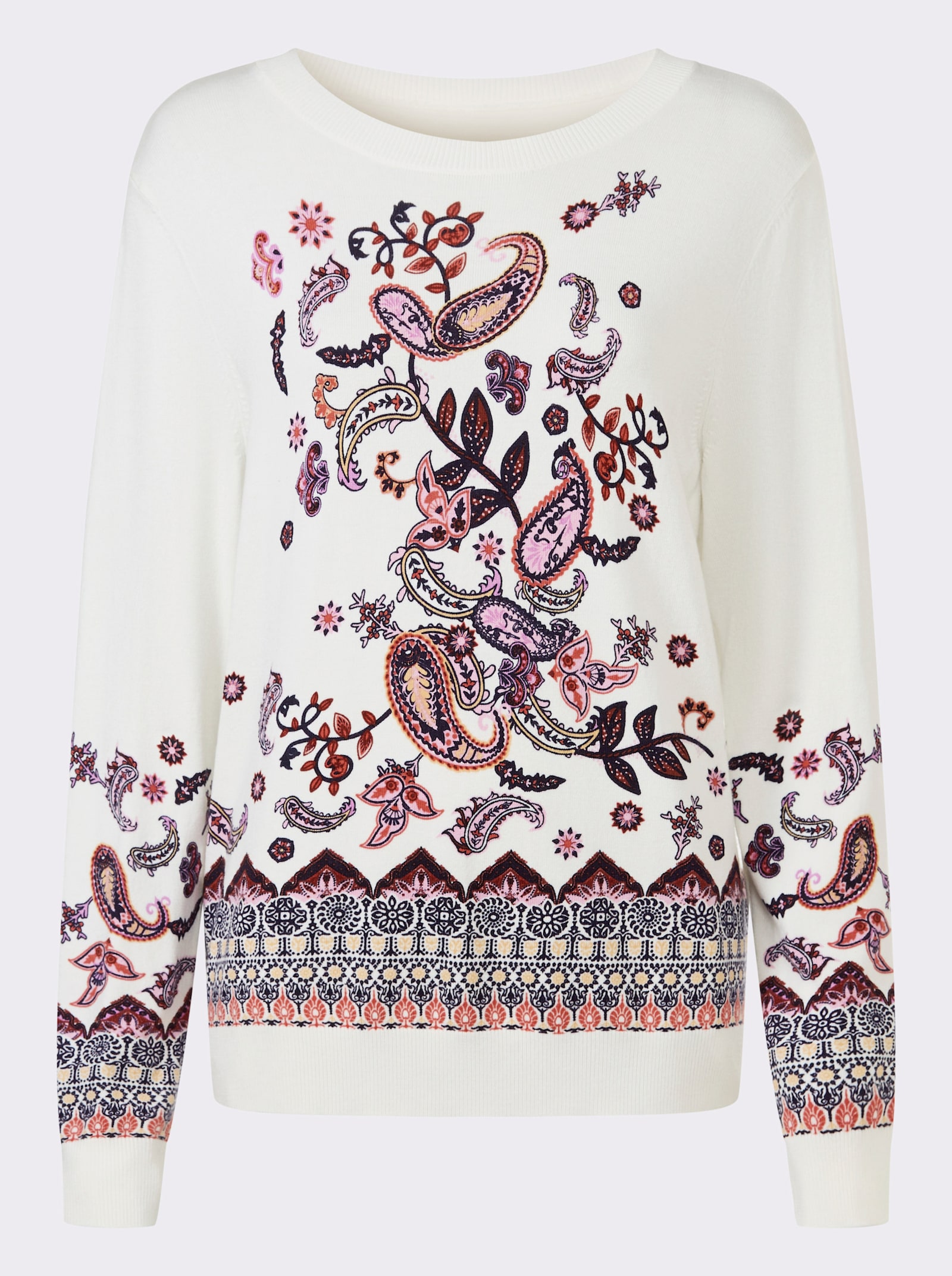 heine Feinstrickpullover mit Floral-Print - ecru-rosenholz-bedruckt