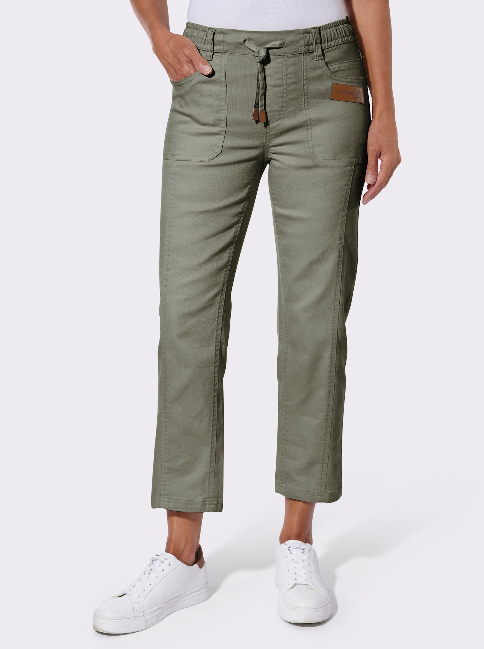 7/8-Jeans mit bequemem Schlupfbund - khaki