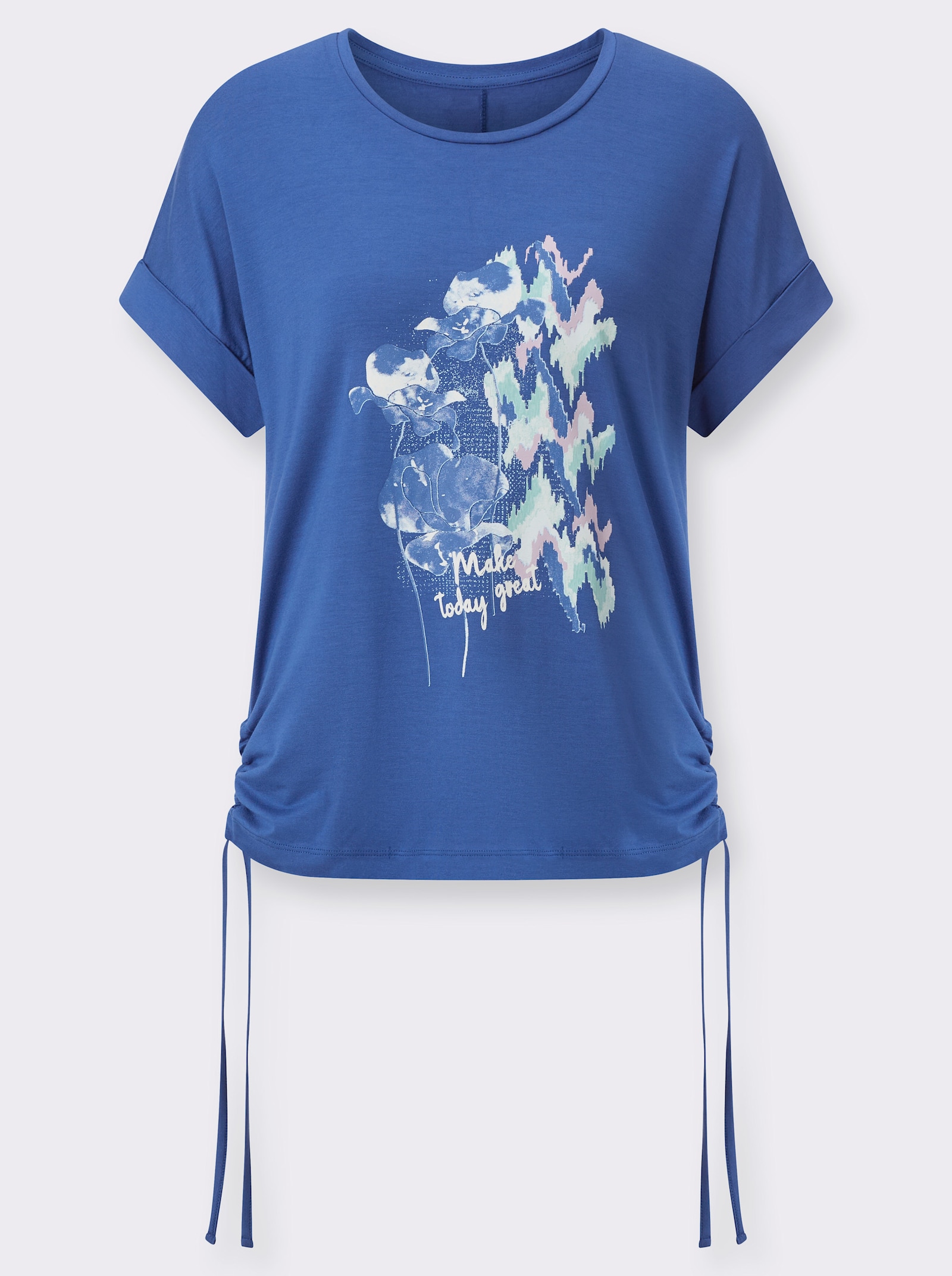 Shirt met korte mouwen, met rimpeling opzij - jeansblauw