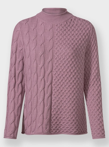 Stehkragenpullover im Strickmuster-Mix - mauve