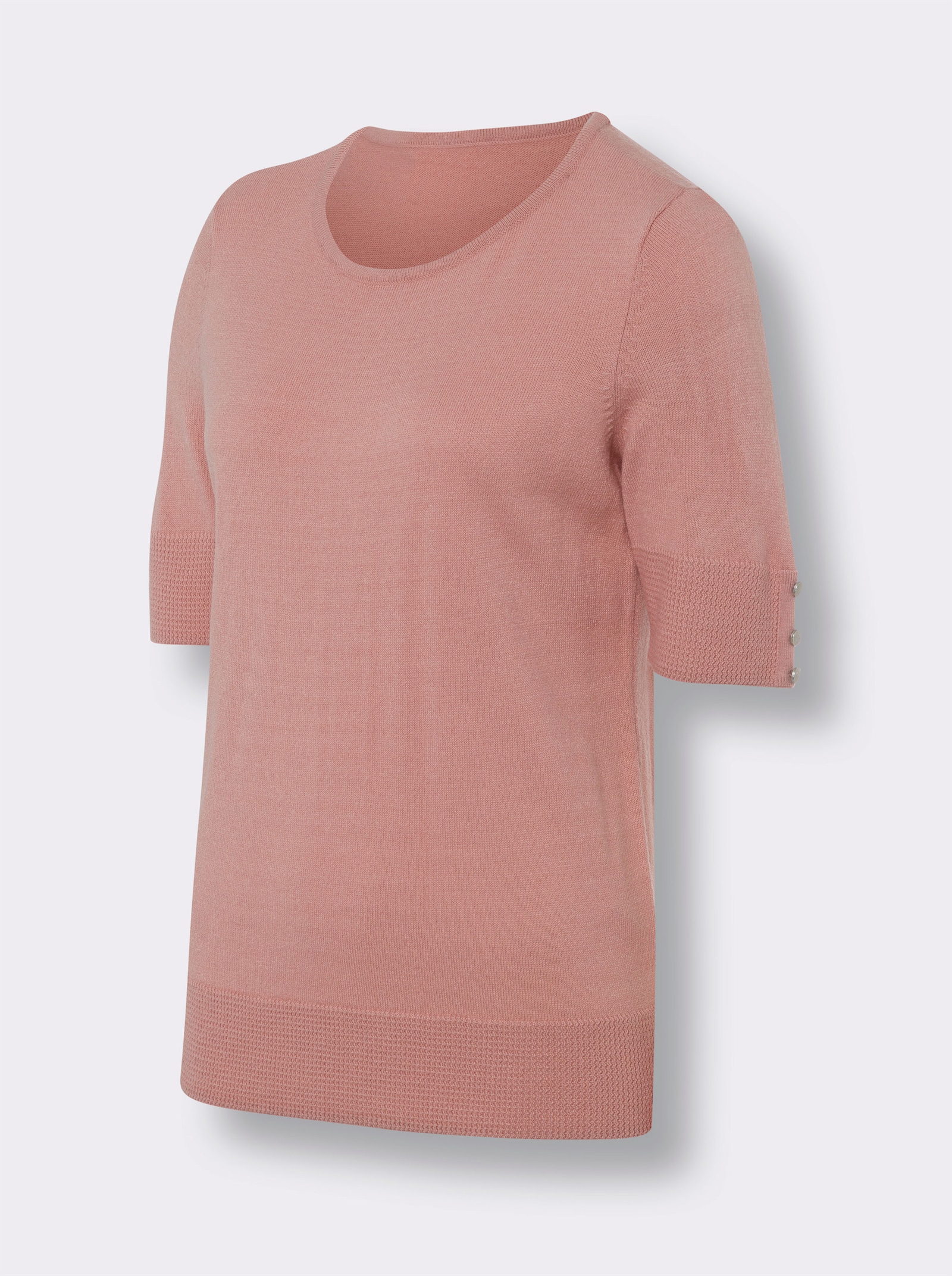 Svetr s ozdobnými knoflíky na krátkých rukávech - růženínová