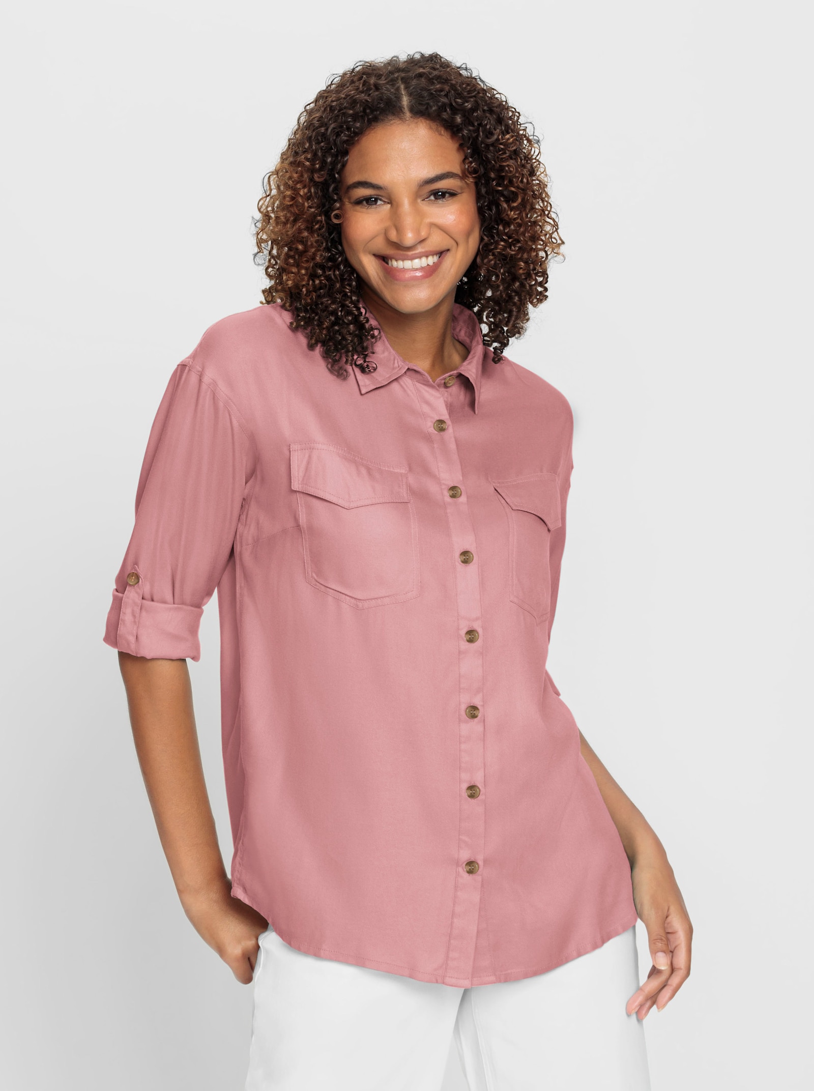 Overhemdblouse van pure viscose - rozenkwarts