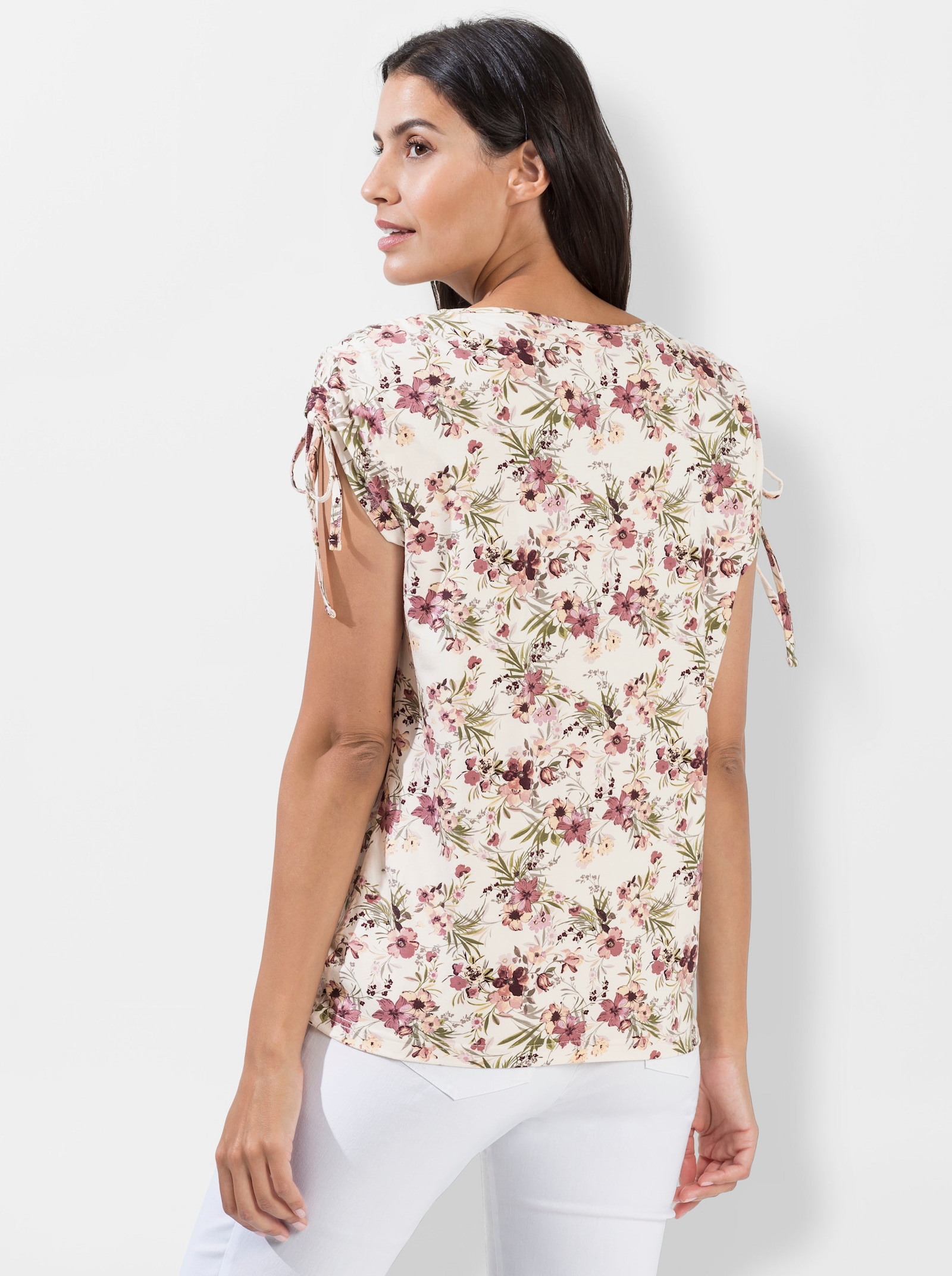 Tričko s potiskem a pásky na ramenou - ecru-potisk