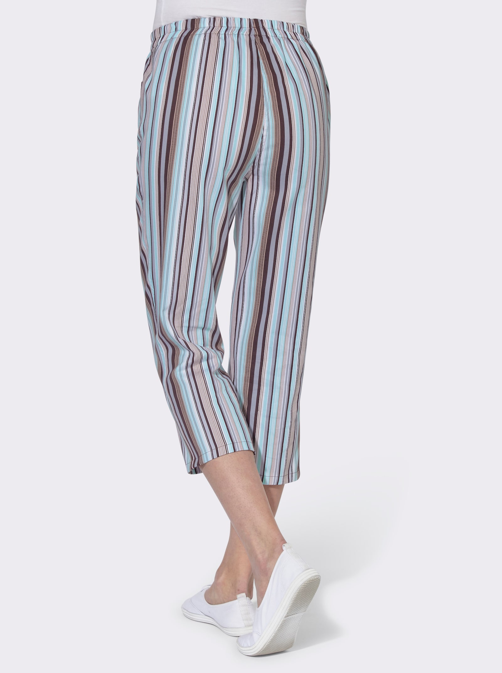Caprihose aus reiner Baumwolle - aqua-gestreift